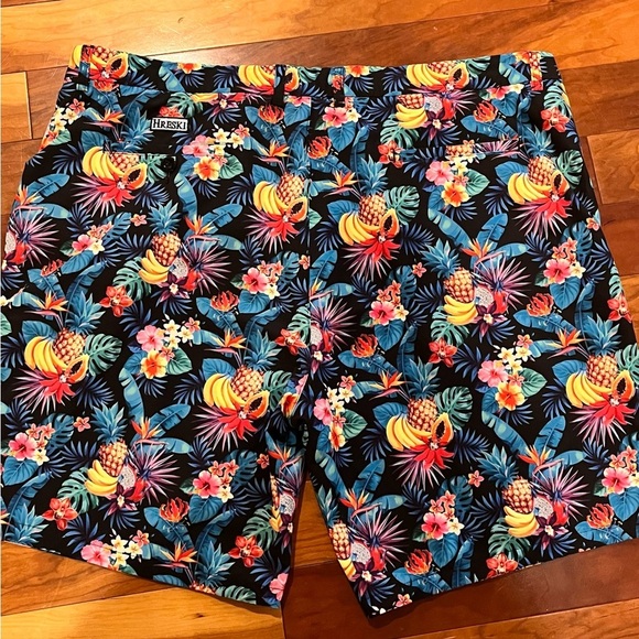 HRESKI Shirts Men’s Sz 46 EUC Summer Perfect Gold Swim Active Colorful Tropical - Picture 6 of 7